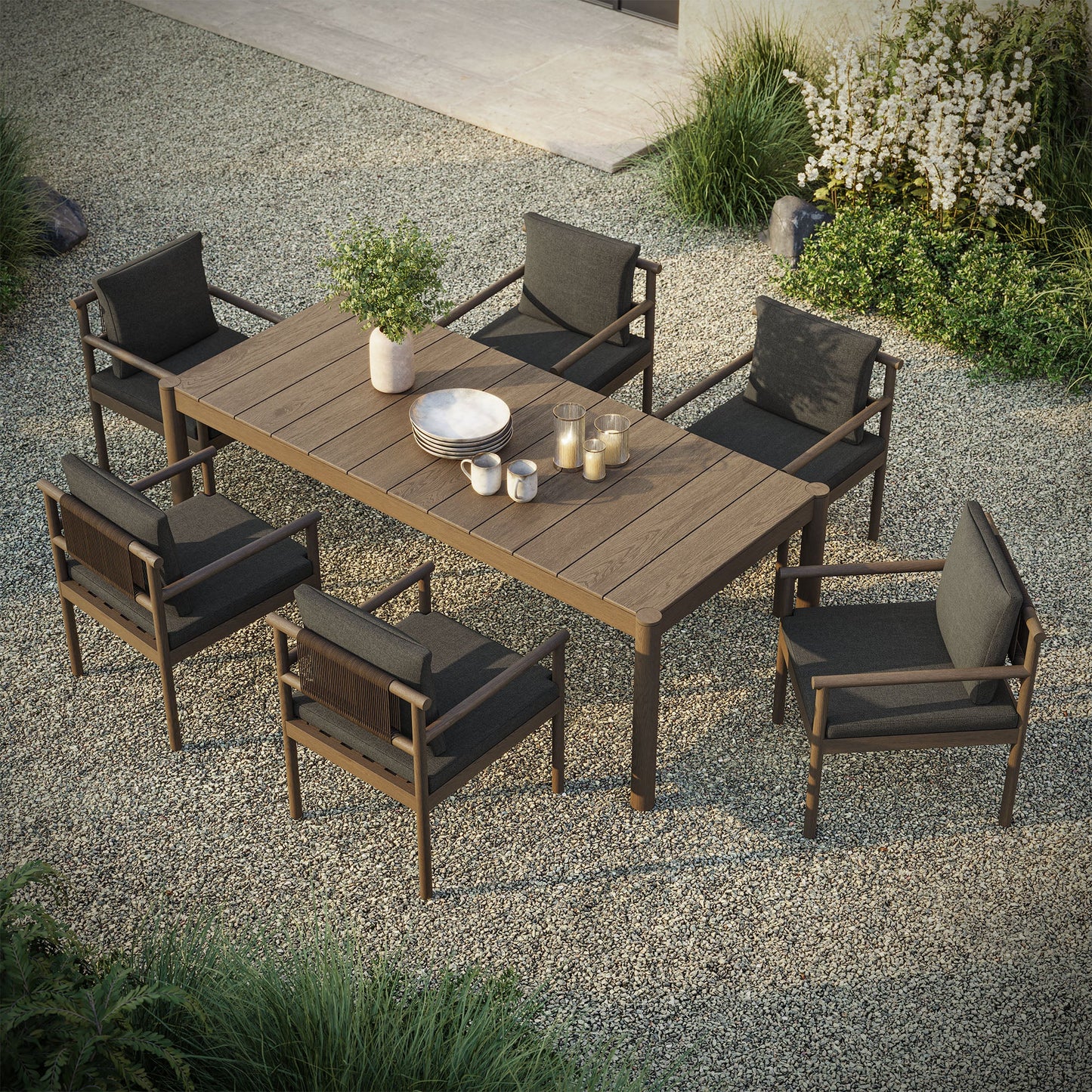 Eleni 7 Piece Outdoor Patio Teak Wood Dining Set
