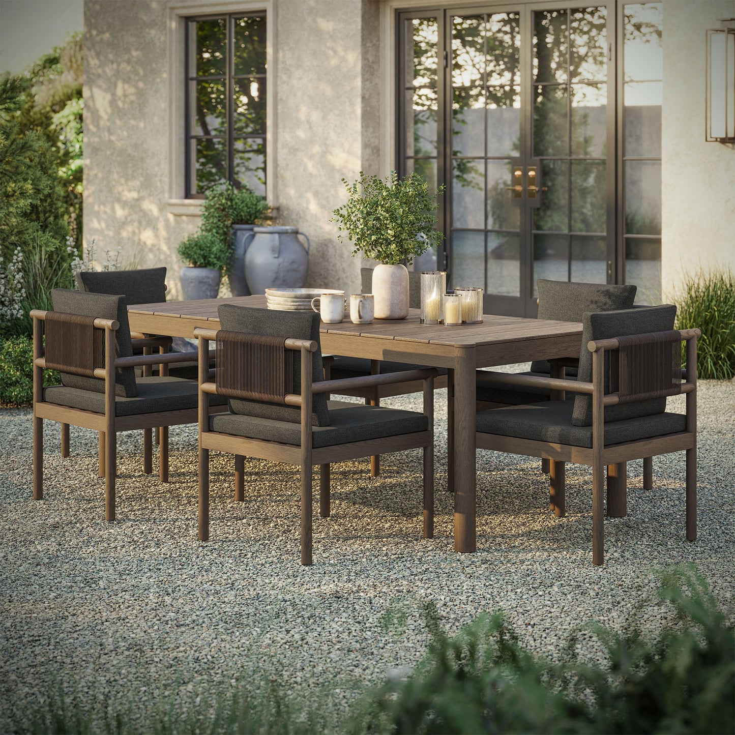 Eleni 7 Piece Outdoor Patio Teak Wood Dining Set