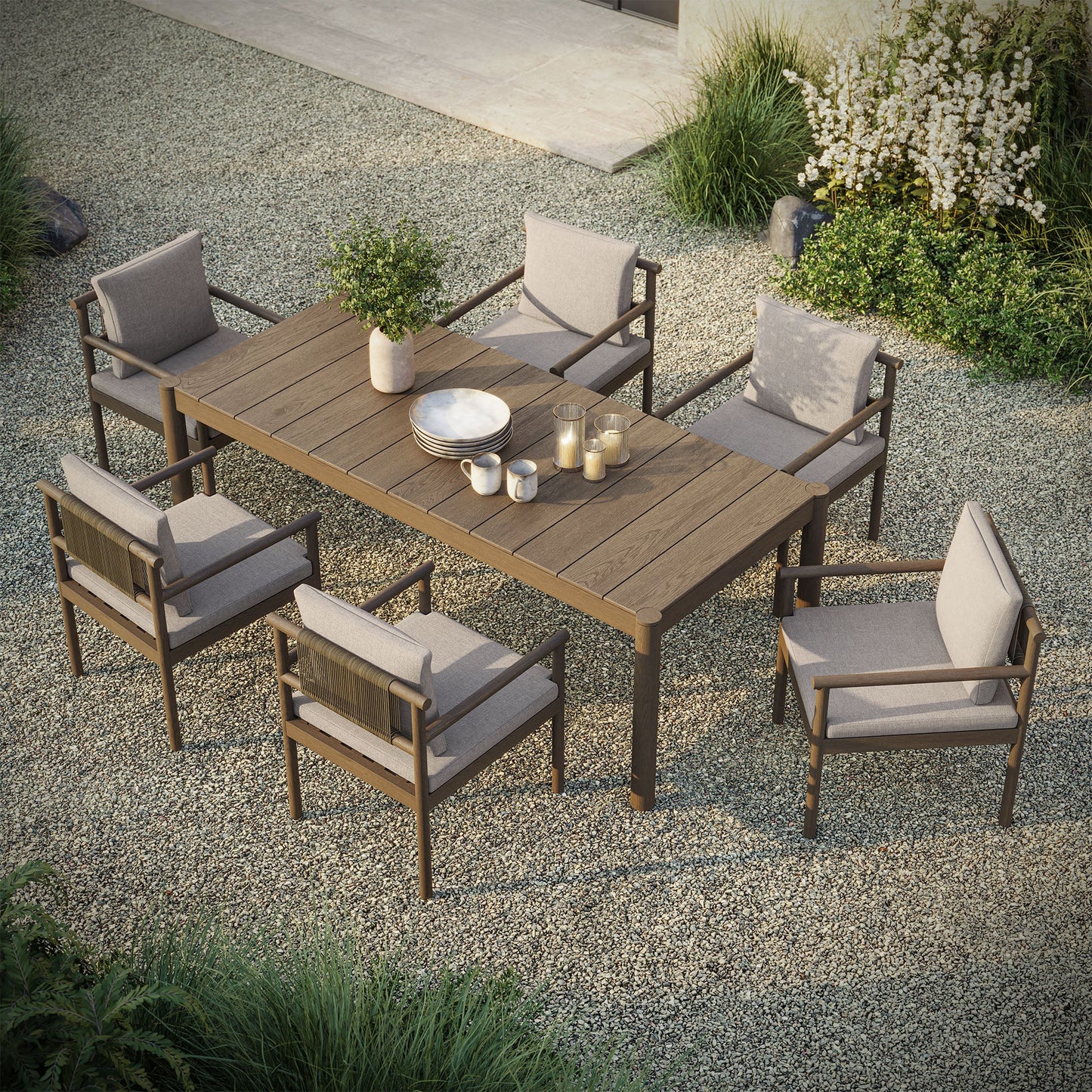 Eleni 7 Piece Outdoor Patio Teak Wood Dining Set