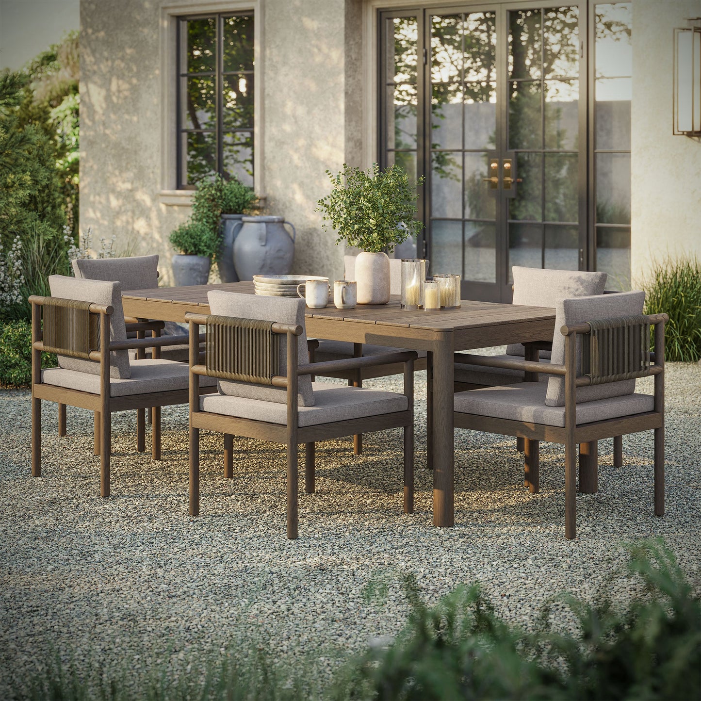 Eleni 7 Piece Outdoor Patio Teak Wood Dining Set