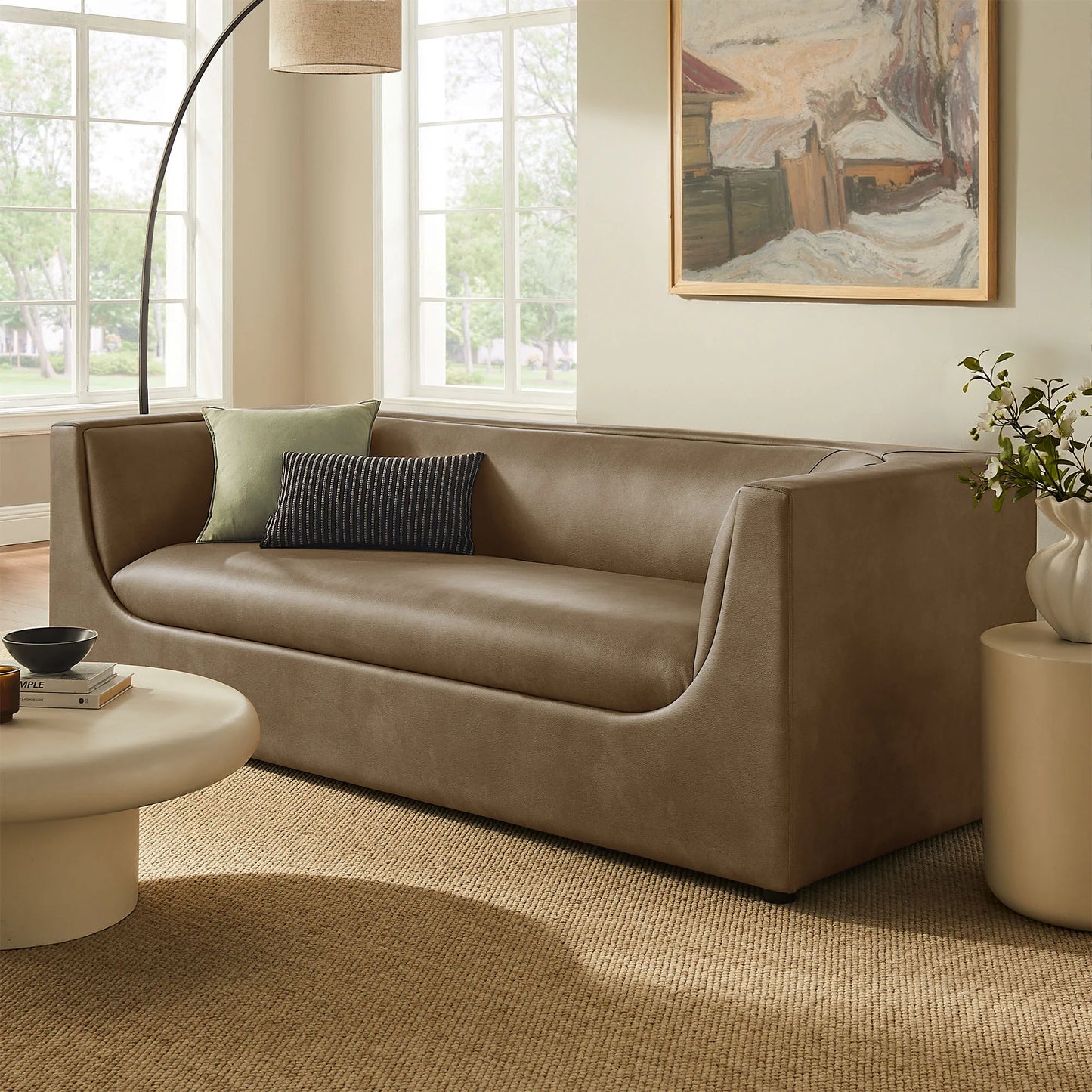Hilda 86" Curved Back Vegan Leather Sofa