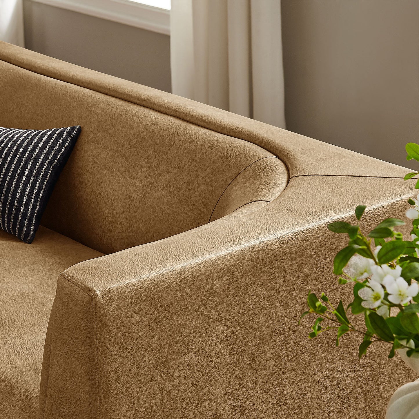 Hilda 86" Curved Back Vegan Leather Sofa