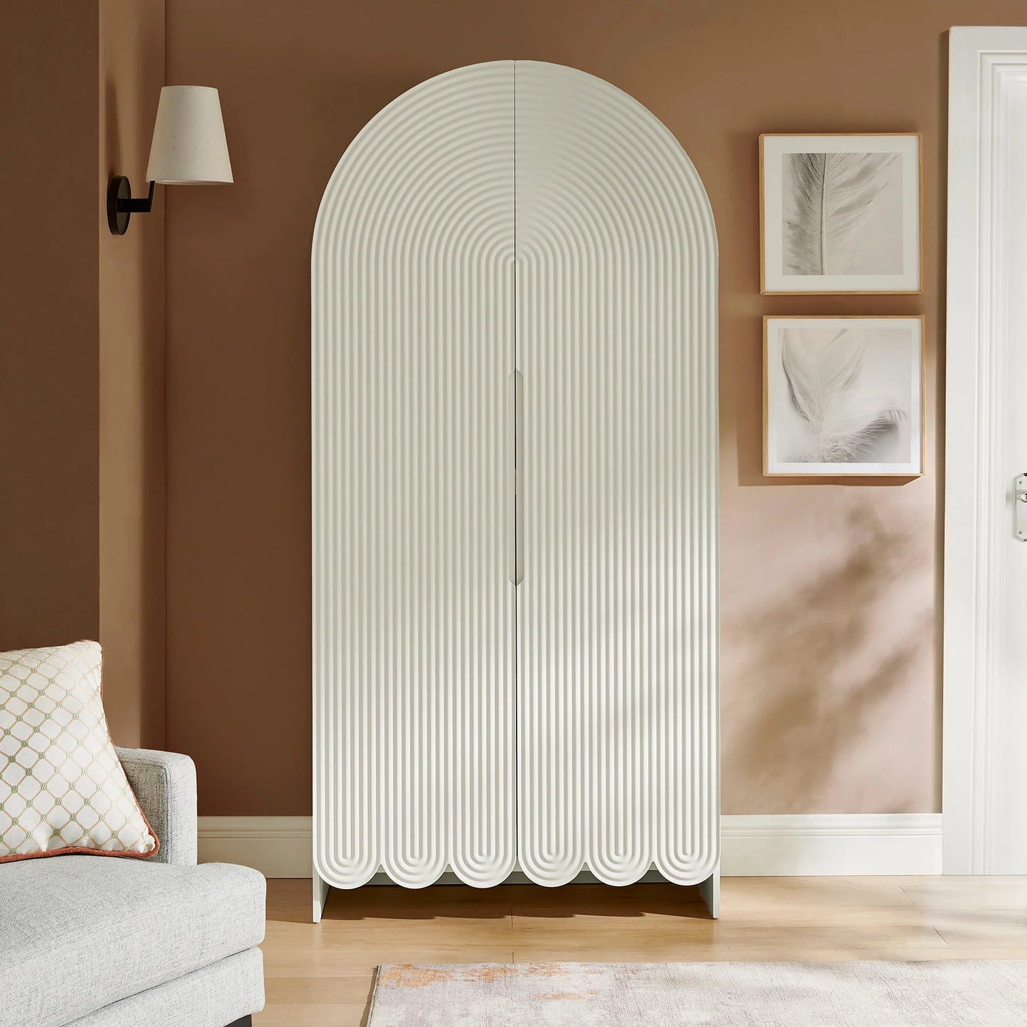 Dahlia 78 Inch Fluted and Scalloped Arched Storage Cabinet