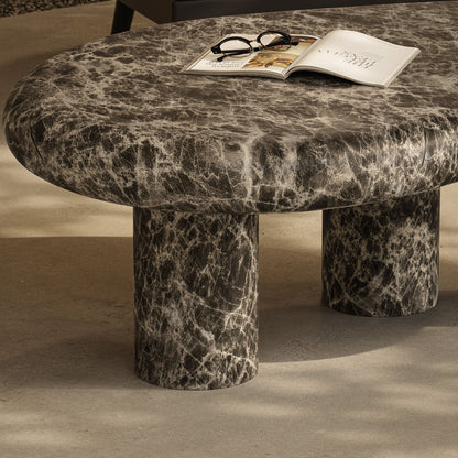 Elowen Outdoor Faux Marble Coffee Table in Dark Emperador Marble