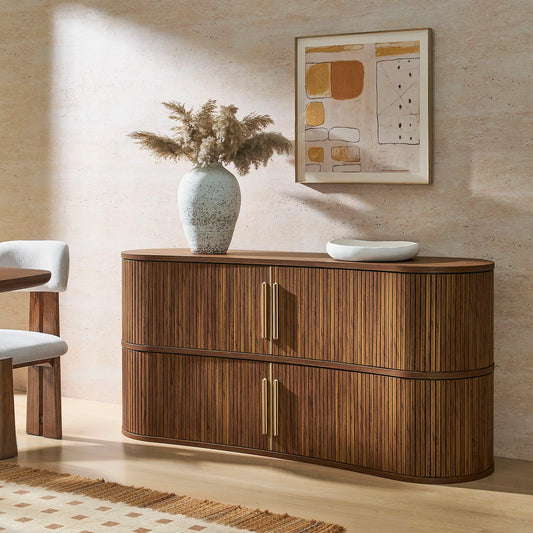Radcliffe 63" Curved Fluted Sideboard Buffet Cabinet in Walnut