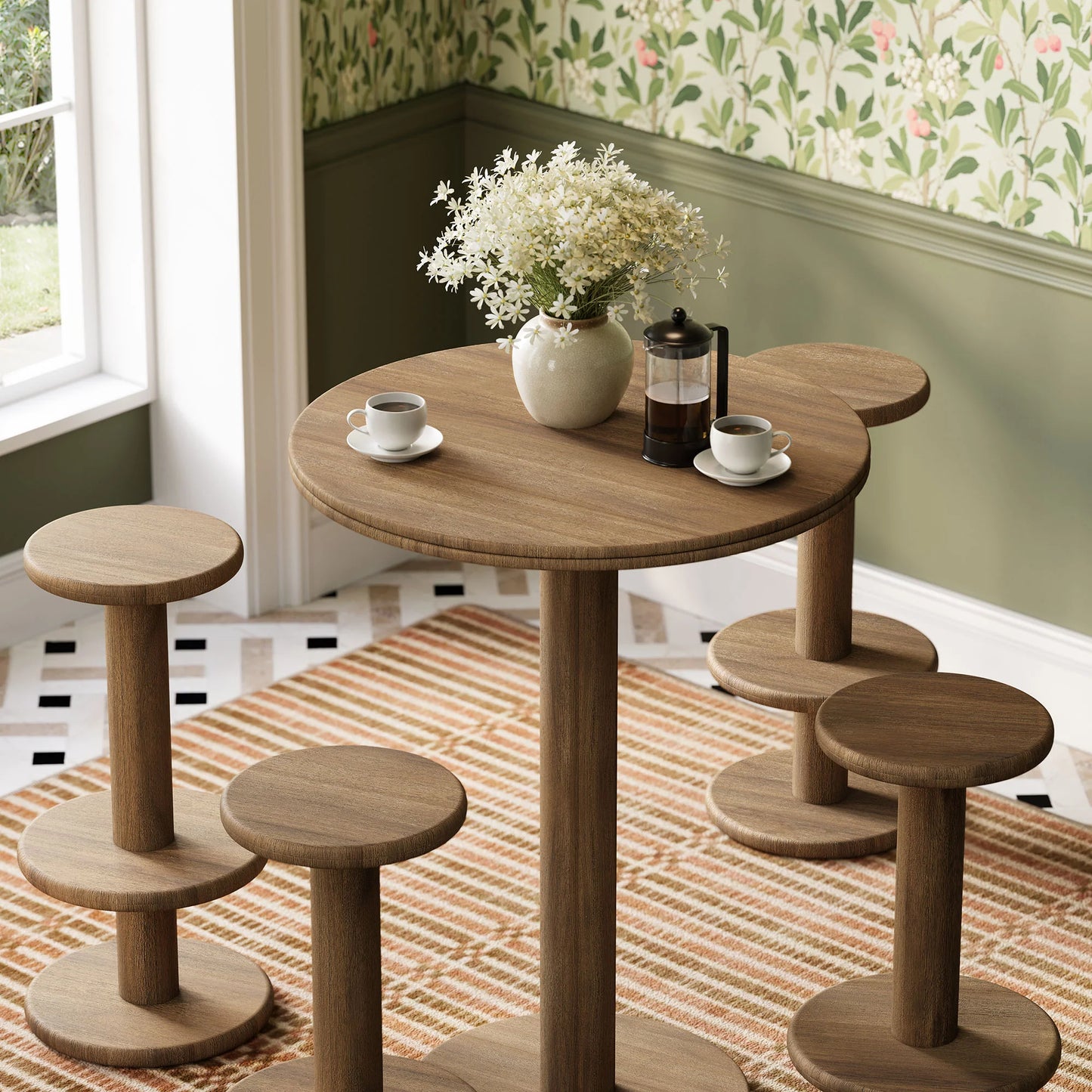 Neo 5-Piece Round Indoor - Outdoor Round Patio Bar Table And Stool Set