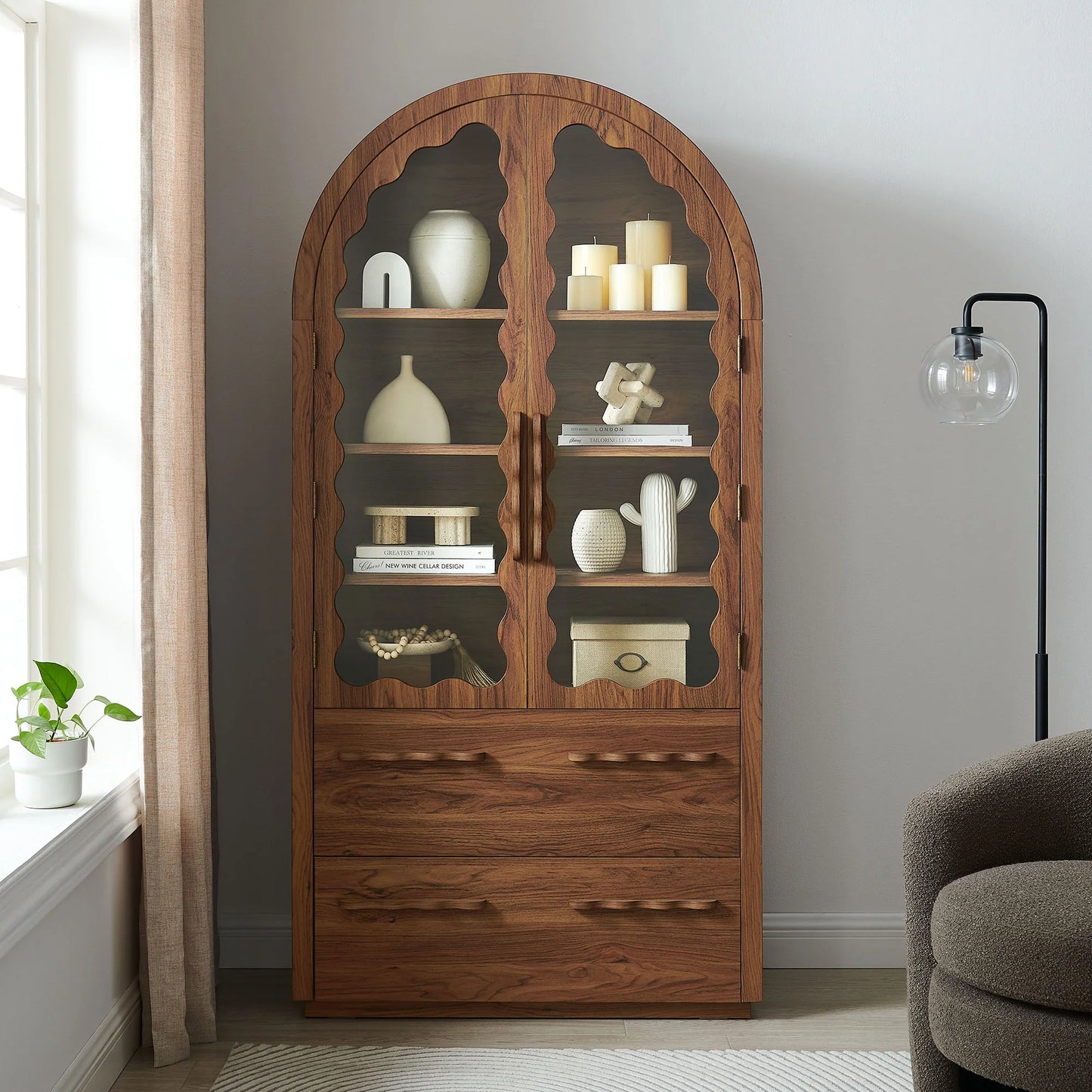 Rory 76 Inch Arched Kitchen Pantry Cabinet