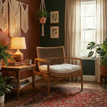 Tula Wood Rattan Lounge Chair in Brown