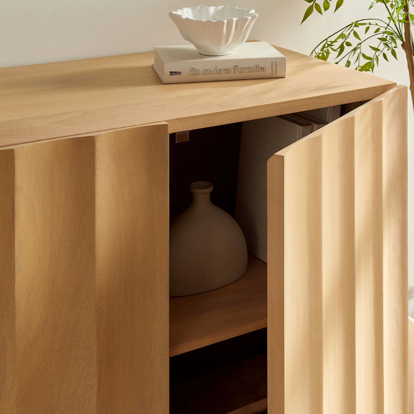 Sorren 54 Inch Scalloped Wood 3‑Door Sideboard