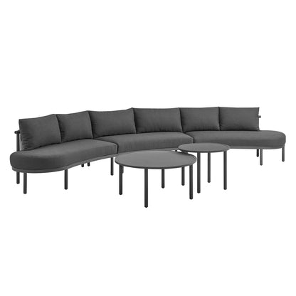 Porta Outdoor 5‑Piece Aluminum Modular Sofa and Nesting Table Set