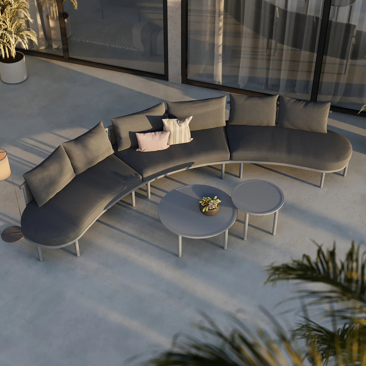 Porta Outdoor 5‑Piece Aluminum Modular Sofa and Nesting Table Set