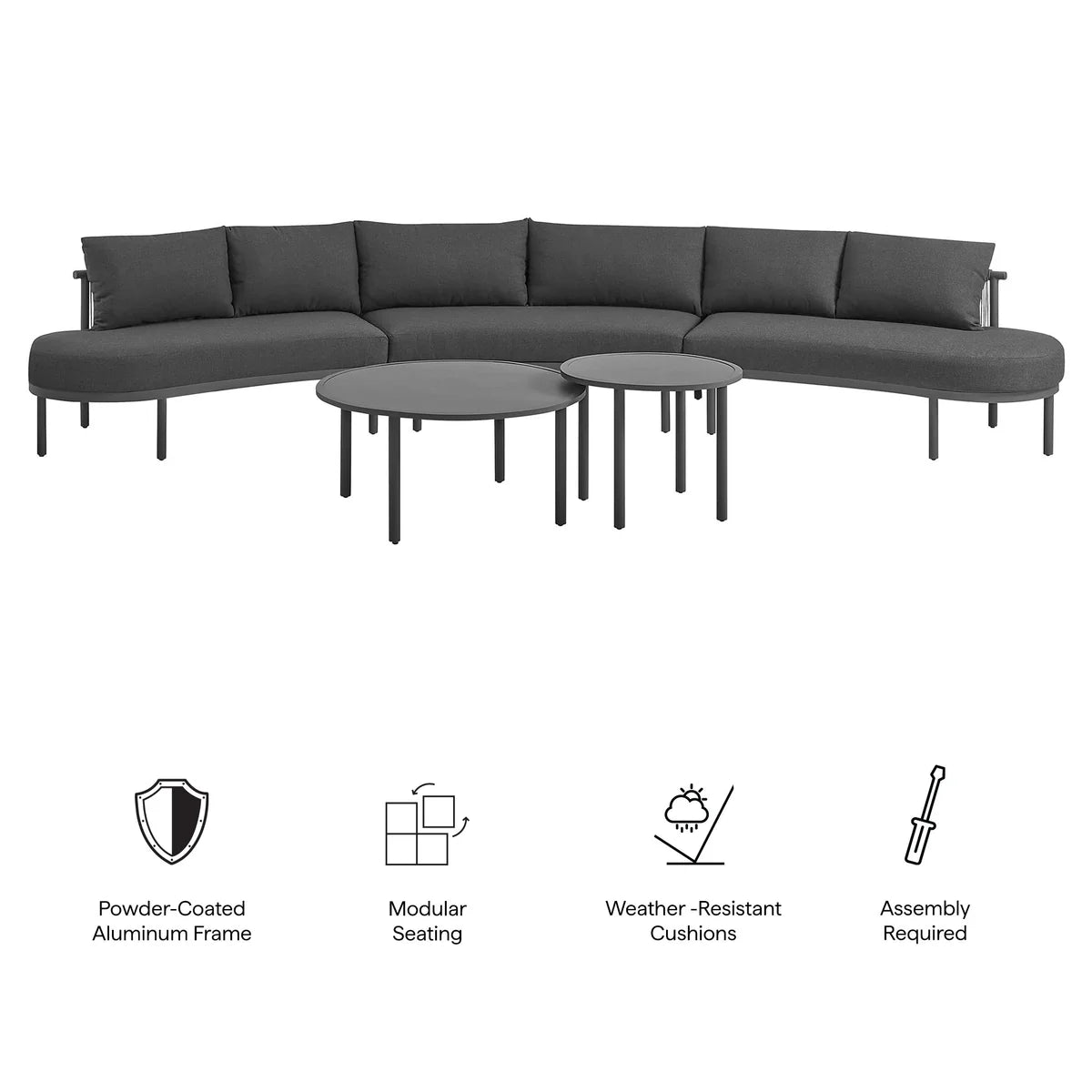 Porta Outdoor 5‑Piece Aluminum Modular Sofa and Nesting Table Set