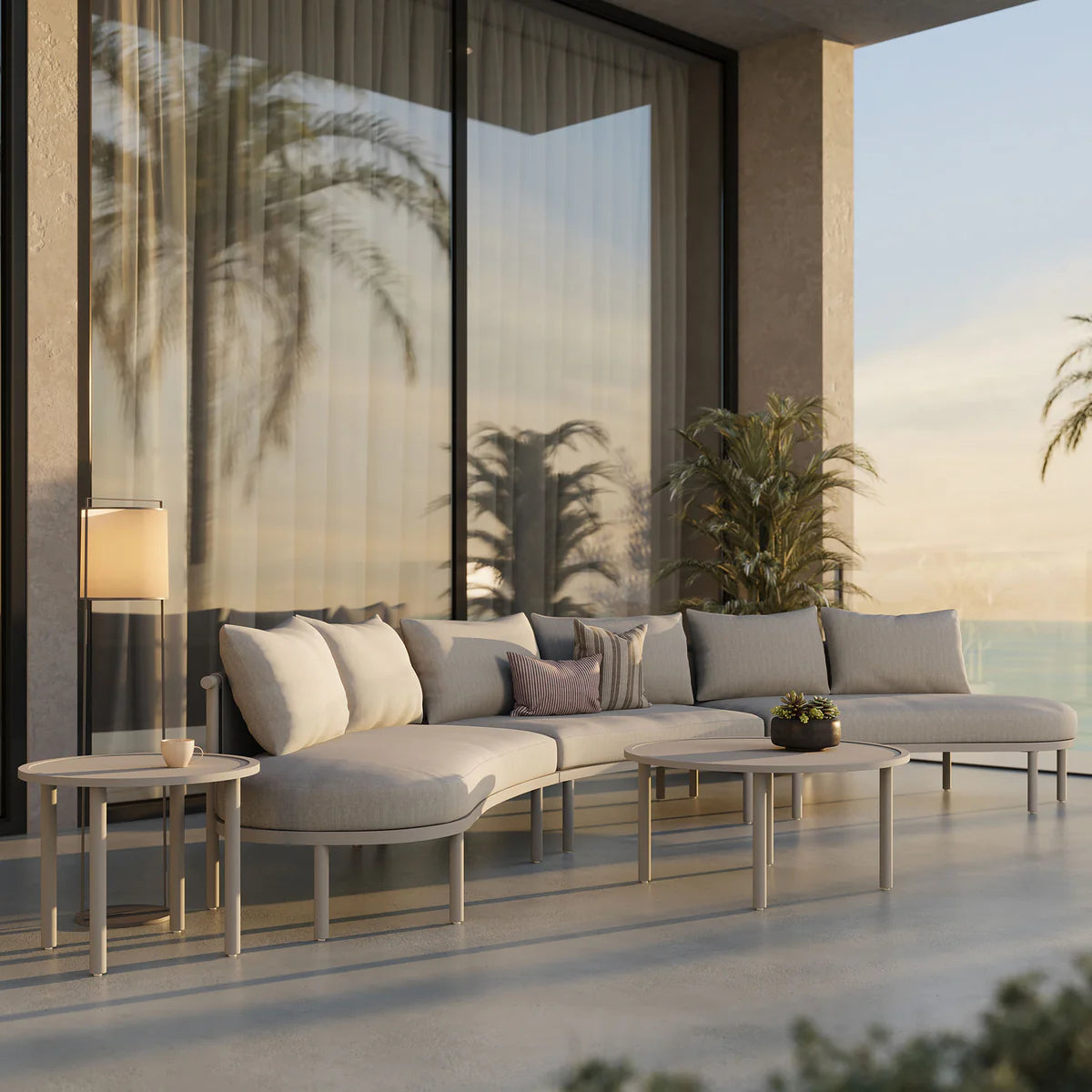 Porta Outdoor 5‑Piece Aluminum Modular Sofa and Nesting Table Set