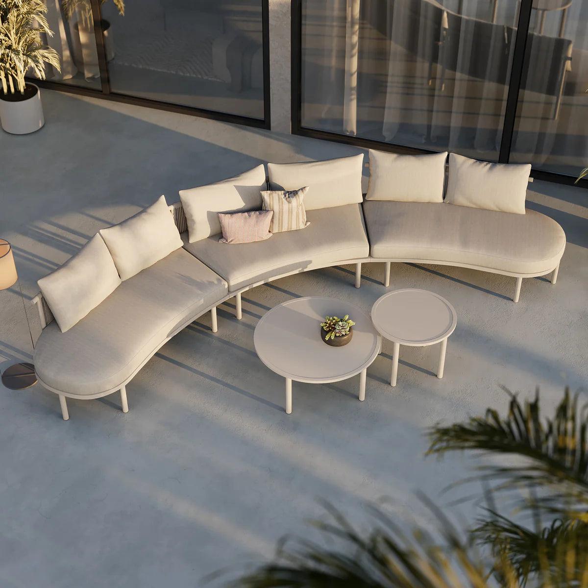 Porta Outdoor 5‑Piece Aluminum Modular Sofa and Nesting Table Set