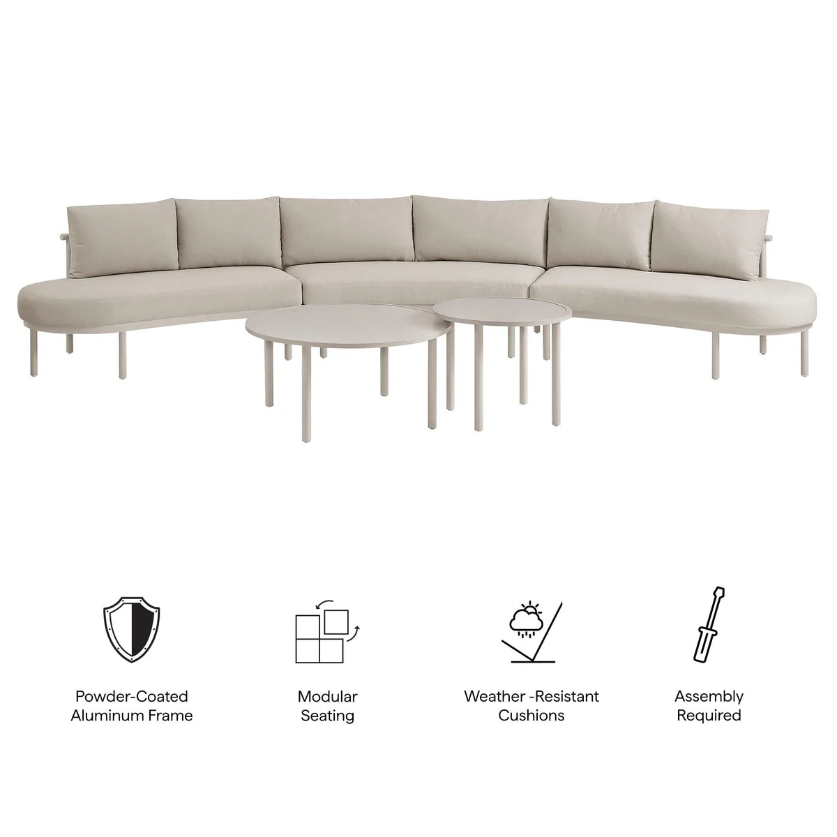 Porta Outdoor 5‑Piece Aluminum Modular Sofa and Nesting Table Set