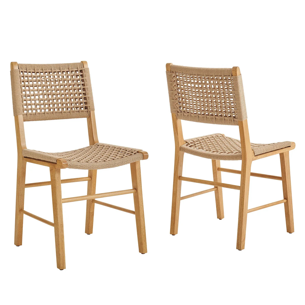 Tindra Woven Dining Chairs Set of 2 with Rubberwood Frame