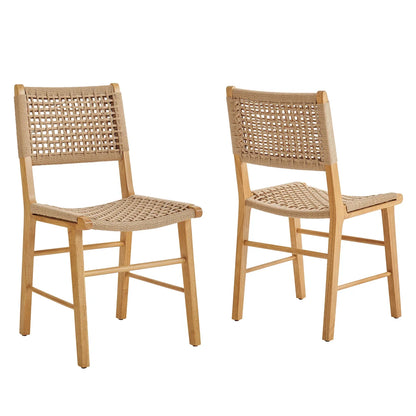 Tindra Woven Dining Chairs Set of 2 with Rubberwood Frame