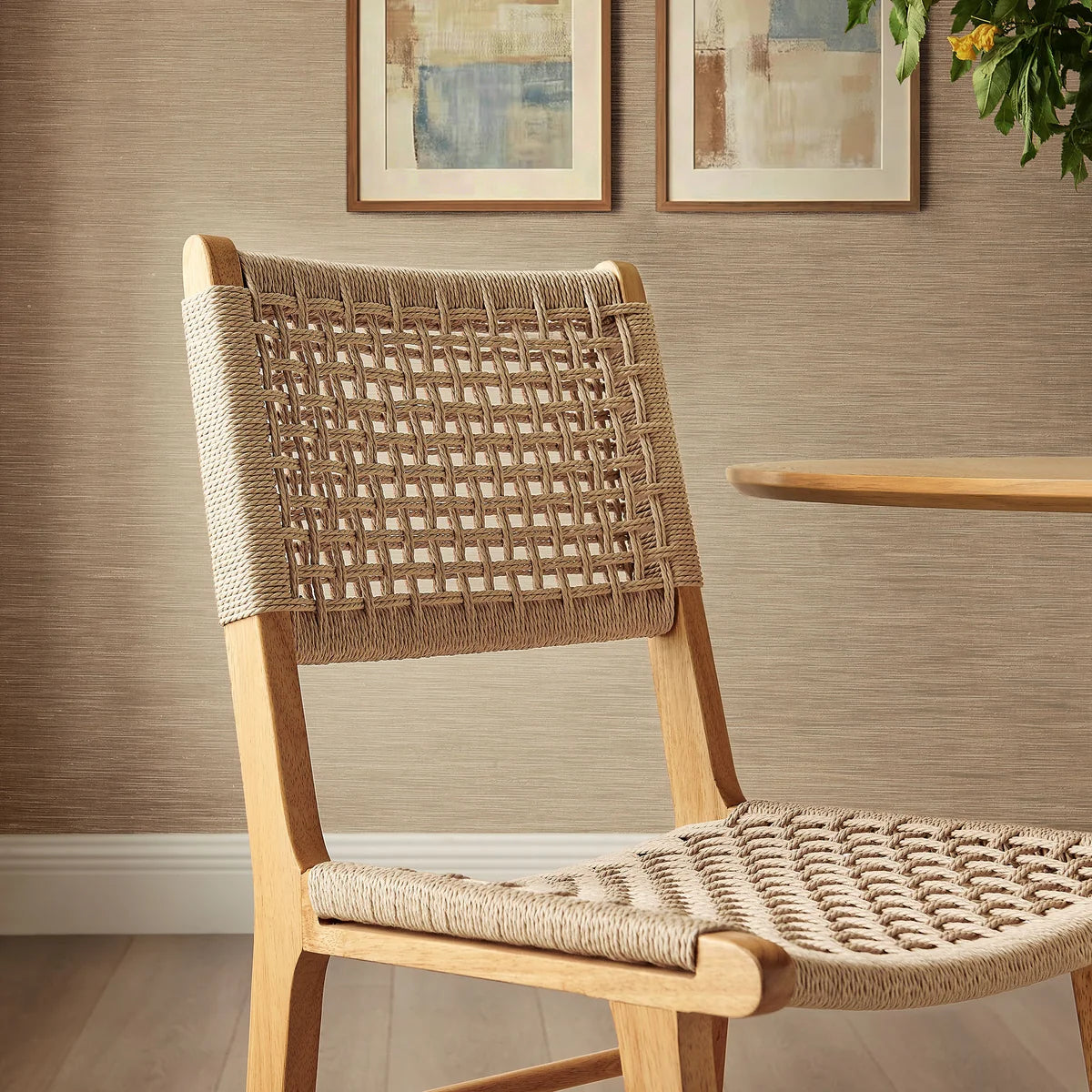 Tindra Woven Dining Chairs Set of 2 with Rubberwood Frame