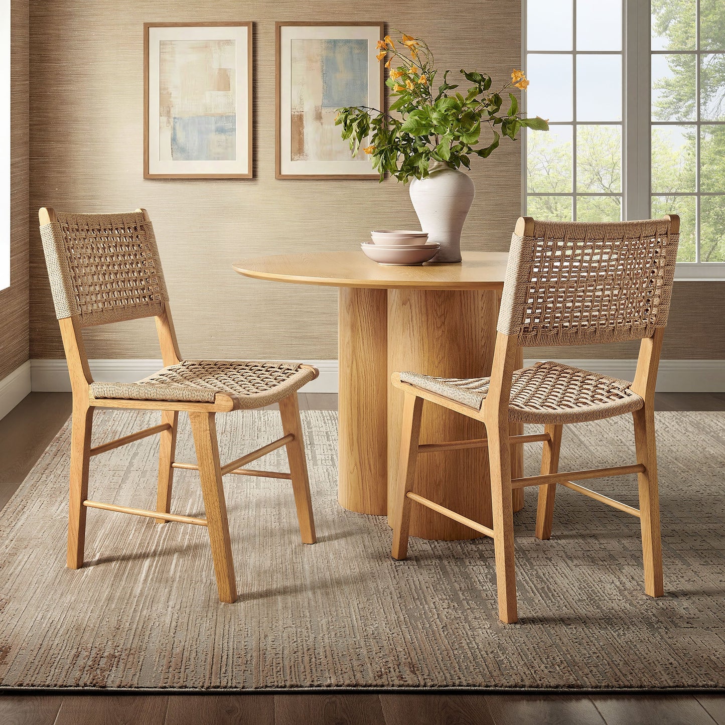 Tindra Woven Dining Chairs Set of 2 with Rubberwood Frame
