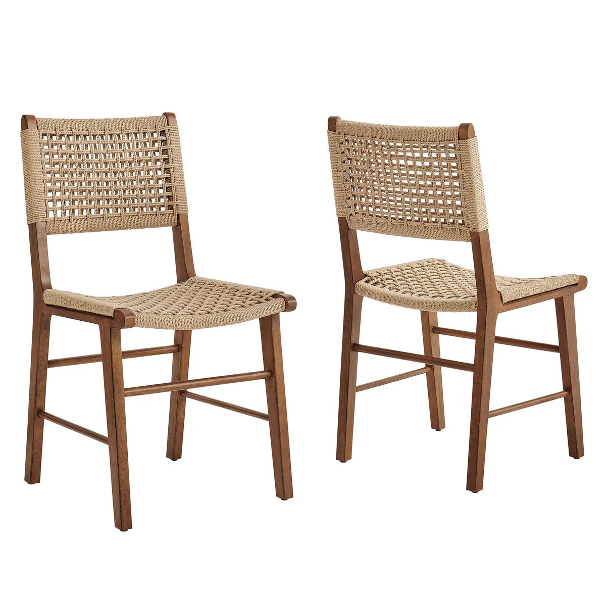 Tindra Woven Dining Chairs Set of 2 with Rubberwood Frame