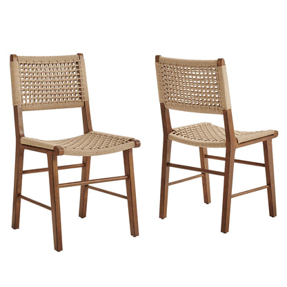Tindra Woven Dining Chairs Set of 2 with Rubberwood Frame