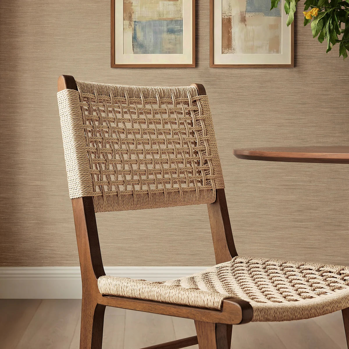 Tindra Woven Dining Chairs Set of 2 with Rubberwood Frame