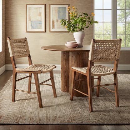 Tindra Woven Dining Chairs Set of 2 with Rubberwood Frame