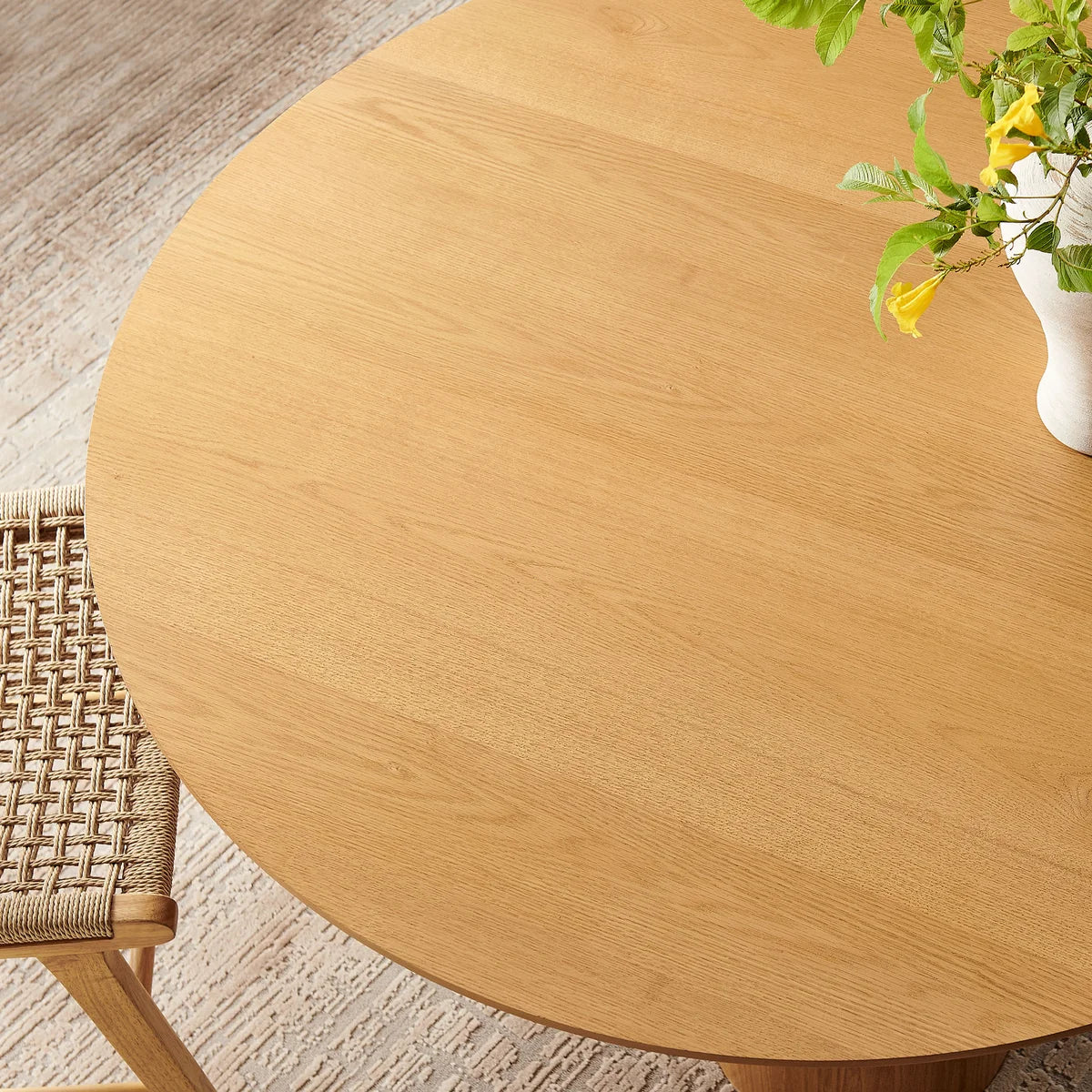Renwick 47 Inch Oak Veneer Round Pedestal Dining Table