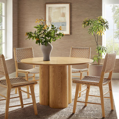 Renwick 47 Inch Oak Veneer Round Pedestal Dining Table