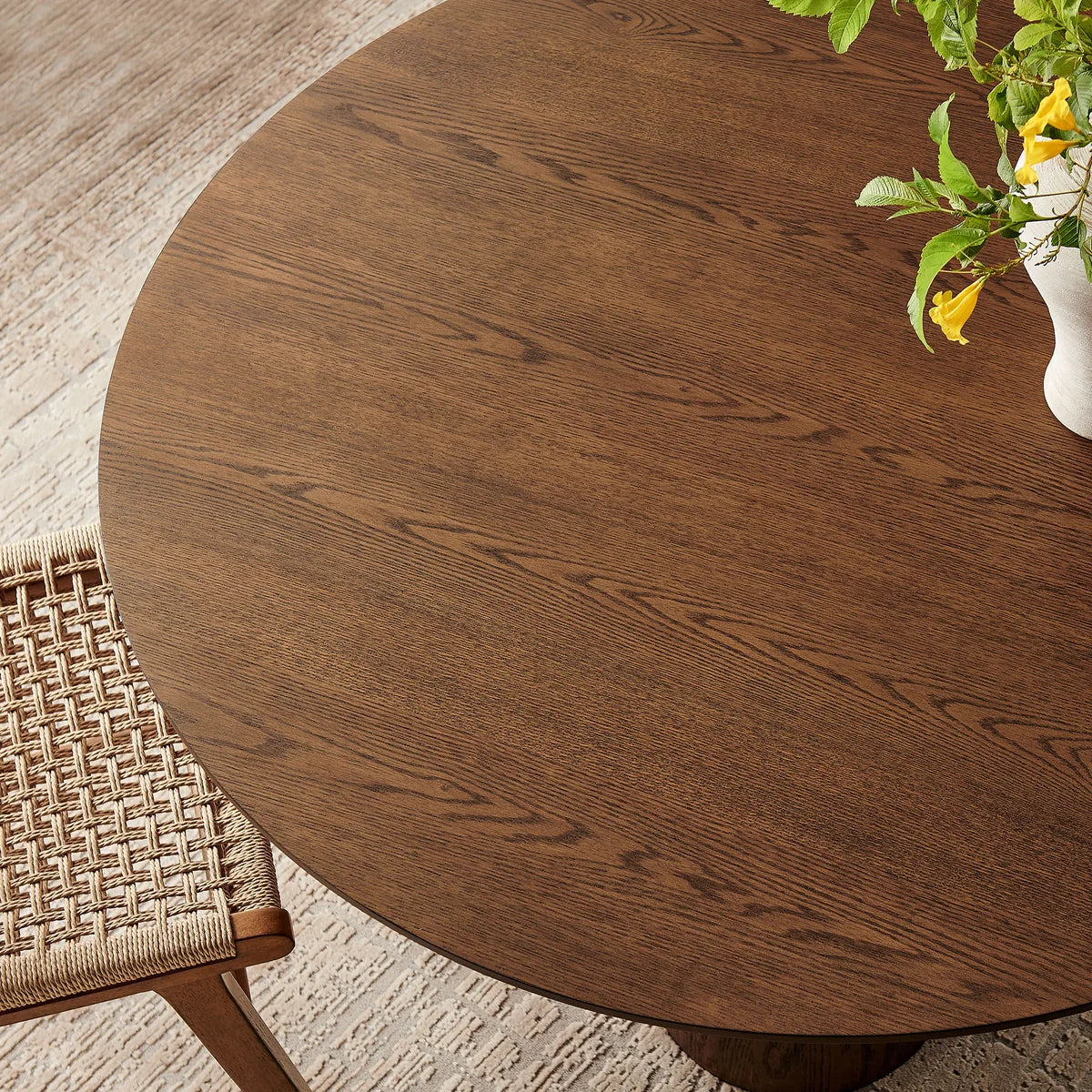 Renwick 47 Inch Oak Veneer Round Pedestal Dining Table