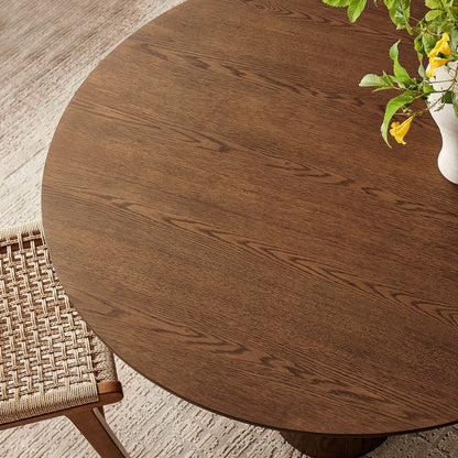 Renwick 47 Inch Oak Veneer Round Pedestal Dining Table