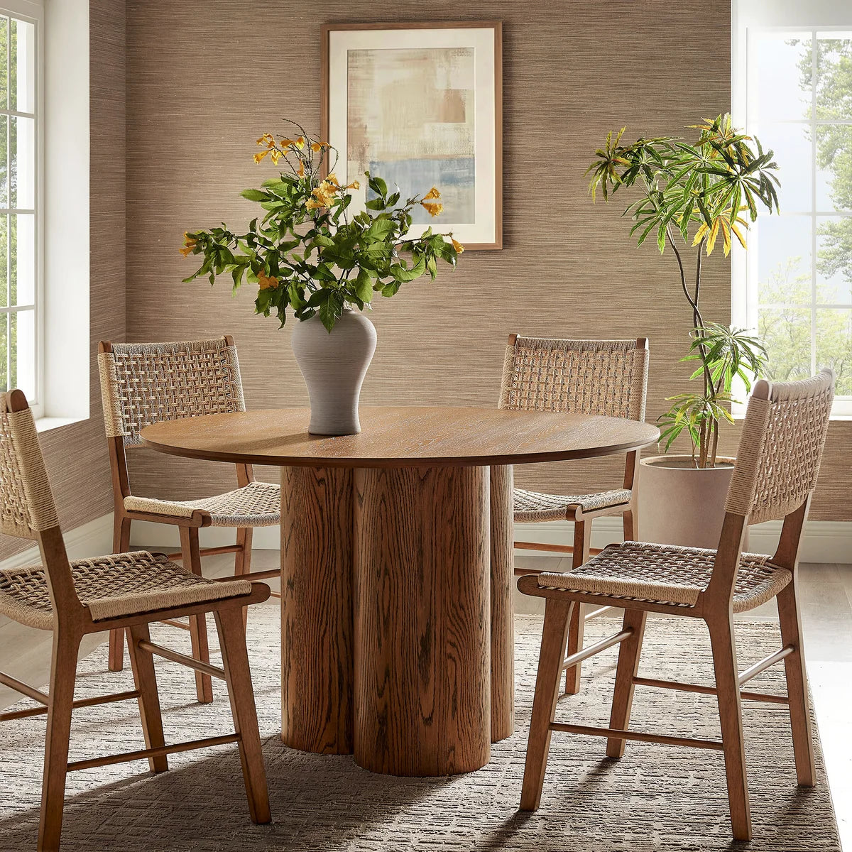 Renwick 47 Inch Oak Veneer Round Pedestal Dining Table