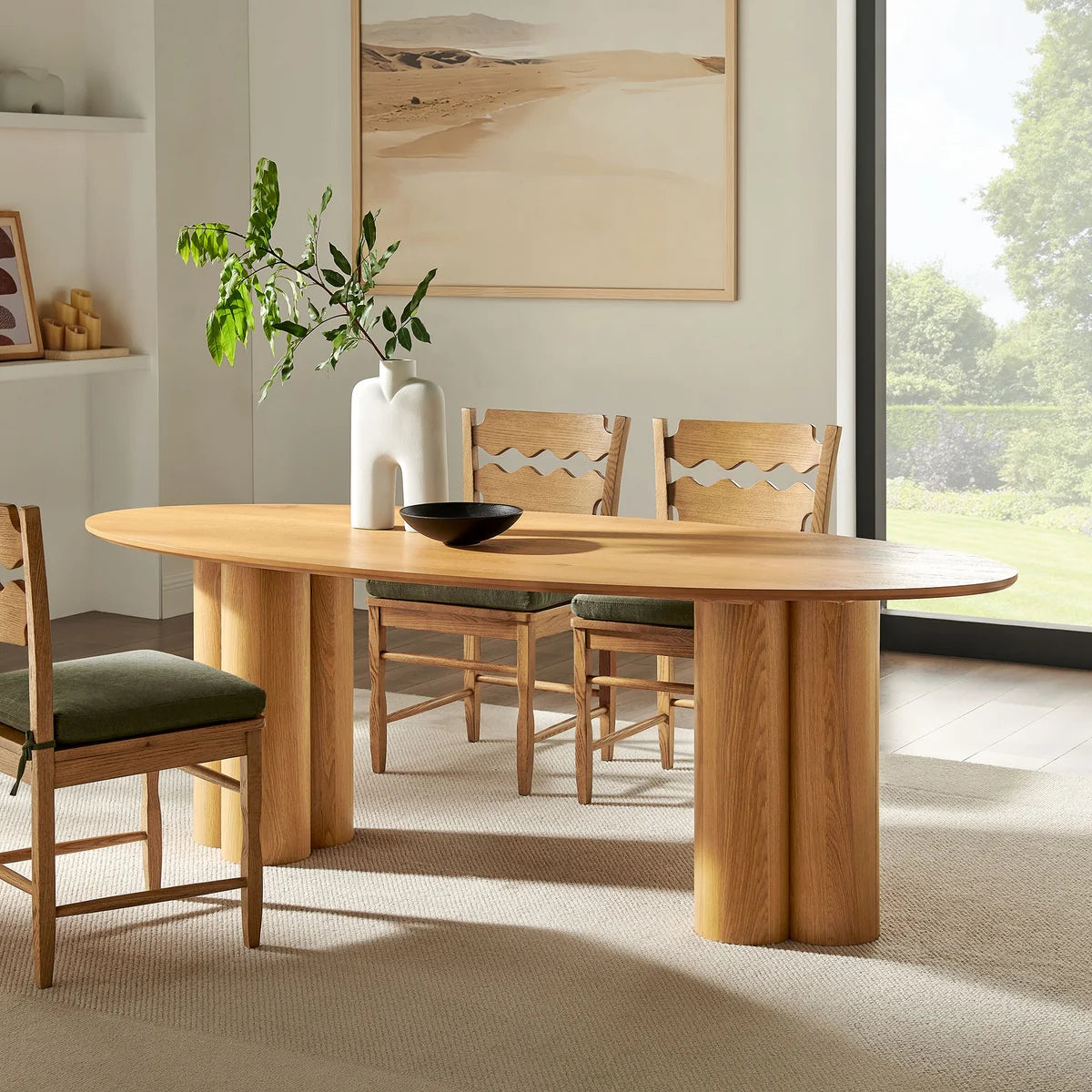 Renwick 79 Inch Oak Veneer Oval Pedestal Dining Table