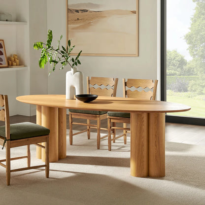 Renwick 79 Inch Oak Veneer Oval Pedestal Dining Table