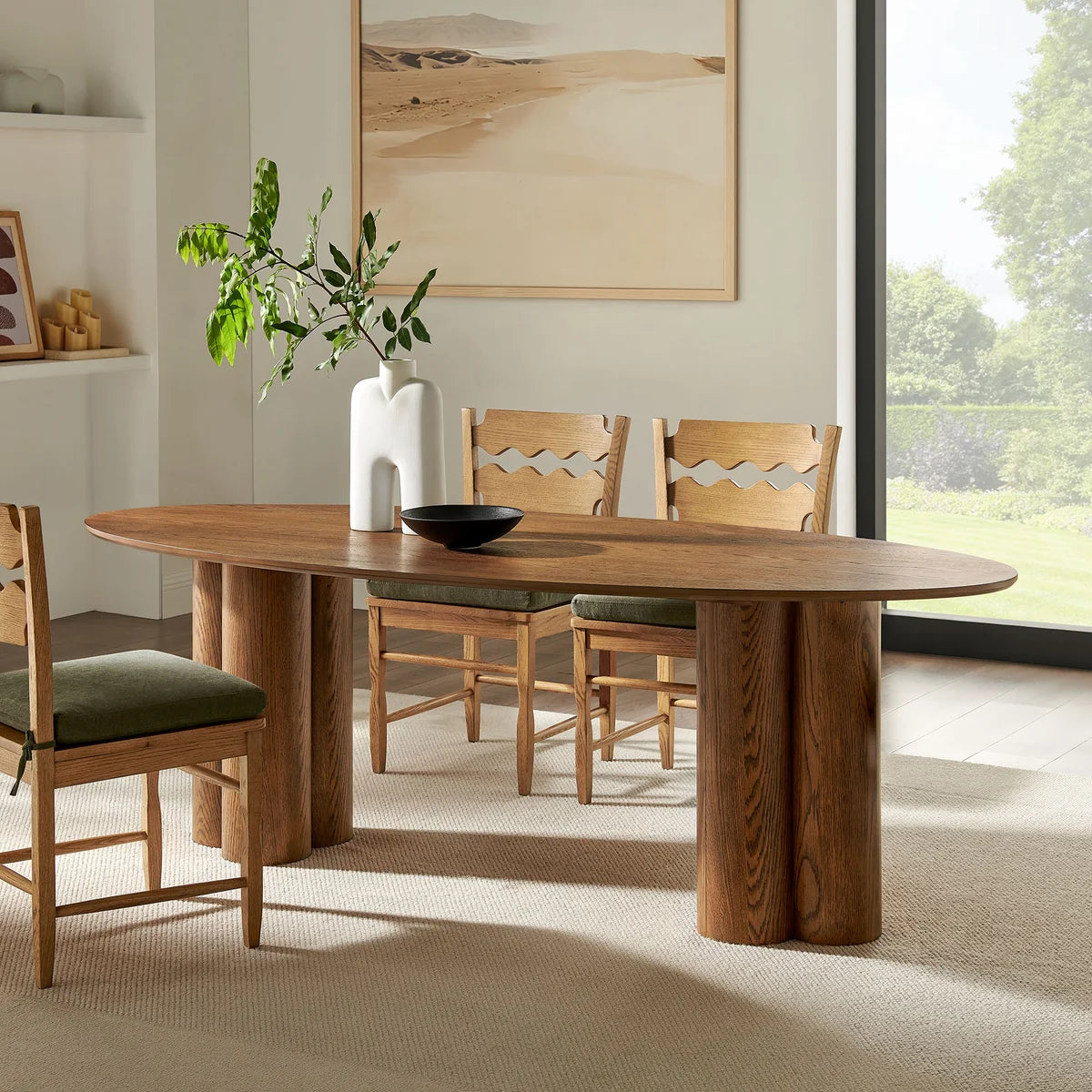 Renwick 79 Inch Oak Veneer Oval Pedestal Dining Table