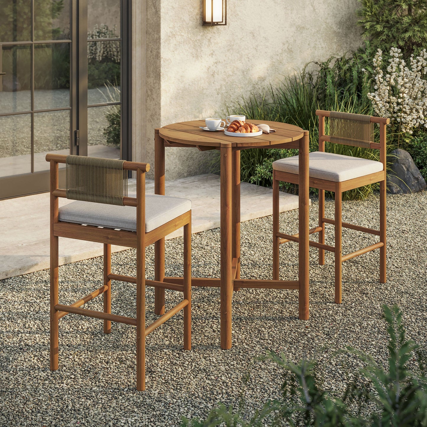 Eleni 3-Piece Outdoor Teak Wood Bar Set