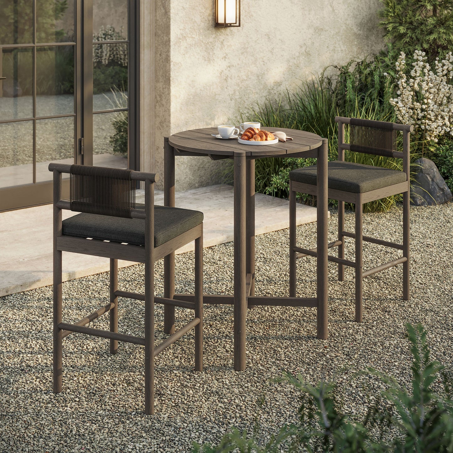Eleni 3-Piece Outdoor Teak Wood Bar Set