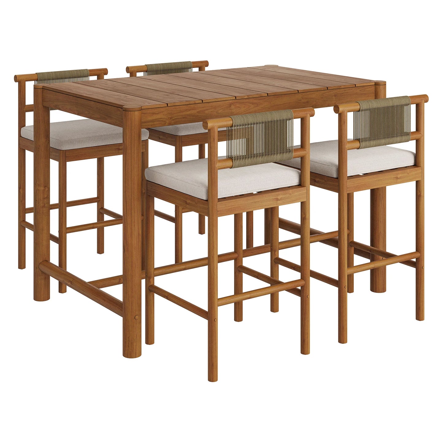 Eleni 5-Piece Outdoor Teak Wood Bar Set