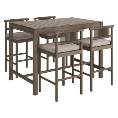Eleni 5-Piece Outdoor Teak Wood Bar Set