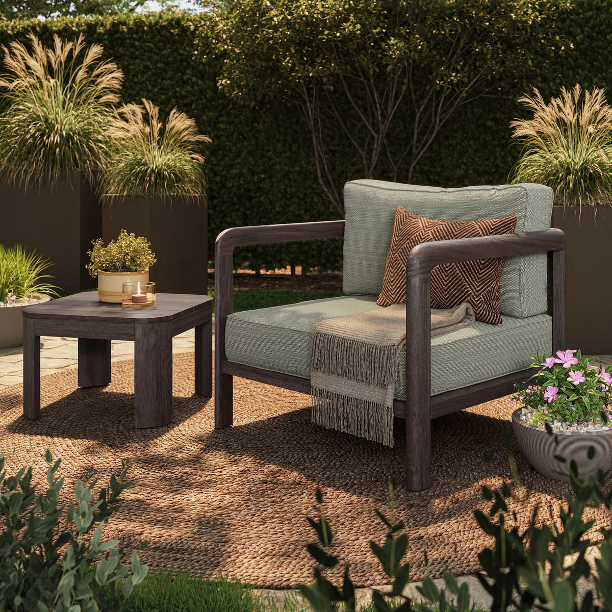 Kona 3-Piece Outdoor Teak Wood Patio Seating Set with 20" Side Table