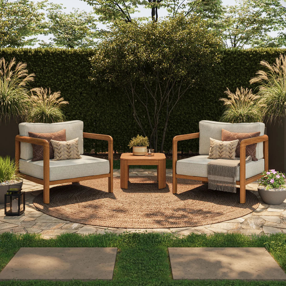 Kona 3-Piece Outdoor Teak Wood Patio Seating Set with 20" Side Table