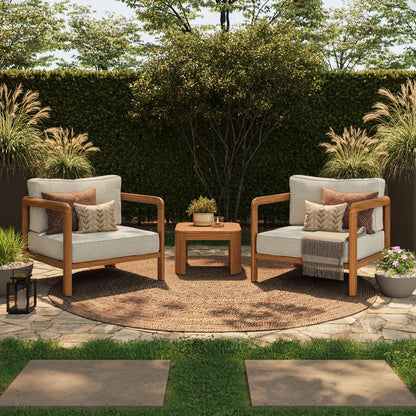 Kona 3-Piece Outdoor Teak Wood Patio Seating Set with 20" Side Table