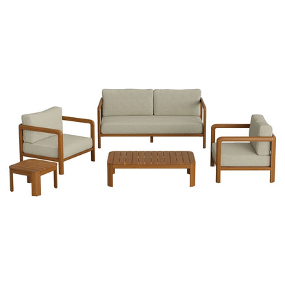 Kona 5-Piece Outdoor Teak Wood Patio Conversation Furniture Set
