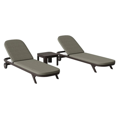 Kona 3-Piece Outdoor Teak Wood Patio Chaise Lounge Set with Side Table