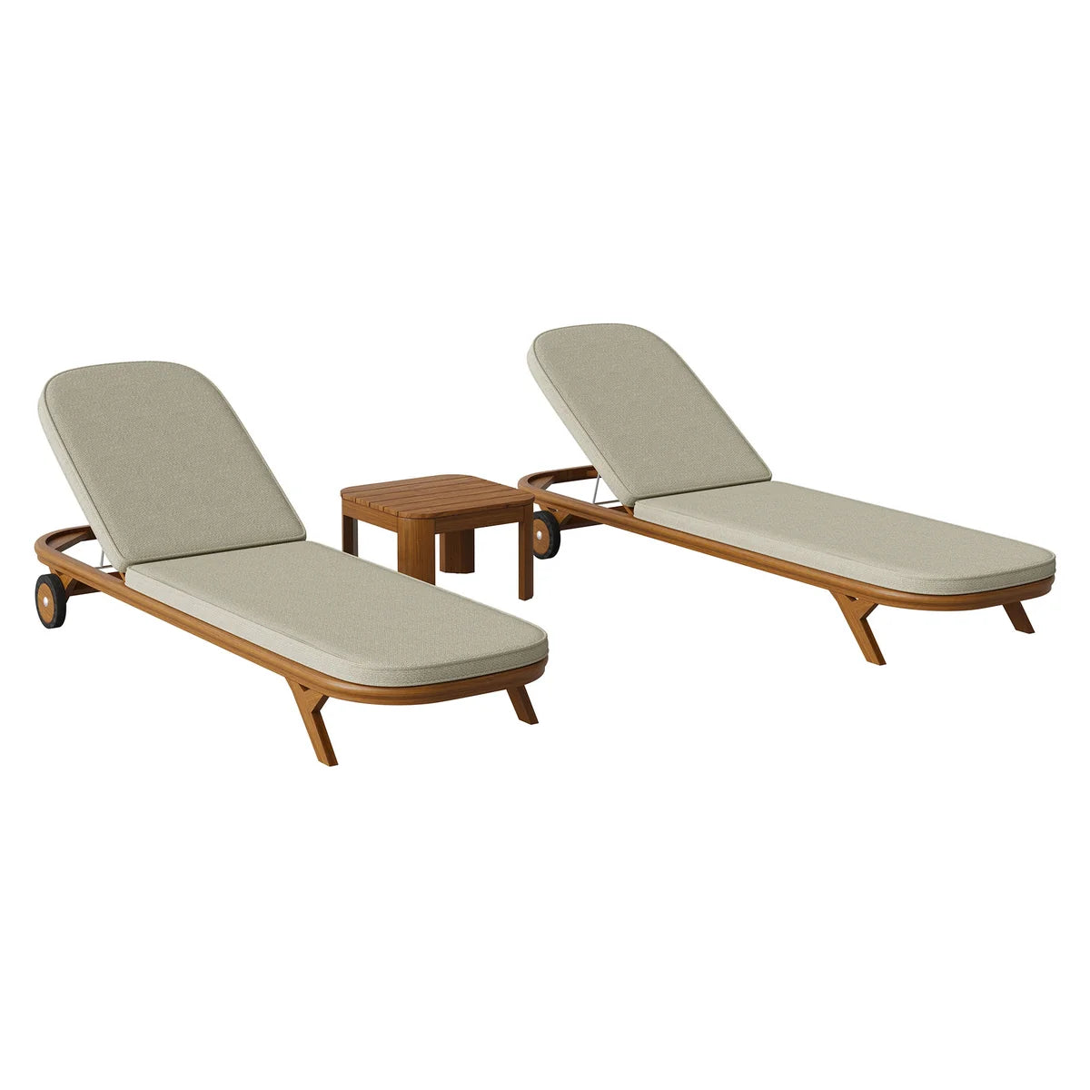 Kona 3-Piece Outdoor Teak Wood Patio Chaise Lounge Set with Side Table