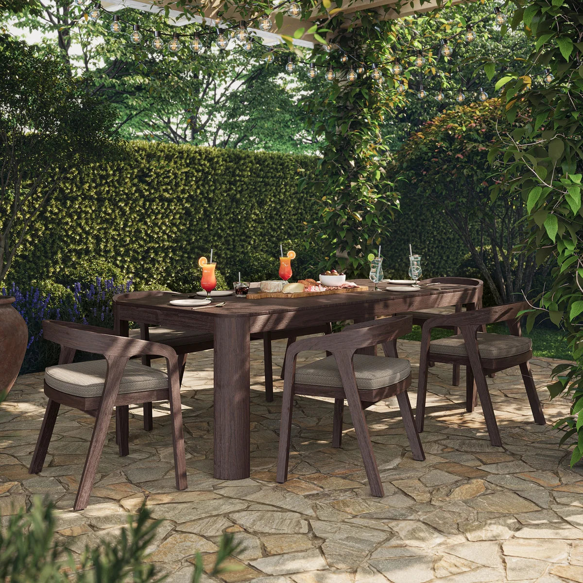 Kona 7-Piece Outdoor Teak Wood Patio Dining Set - 87" Table and 6 Chairs