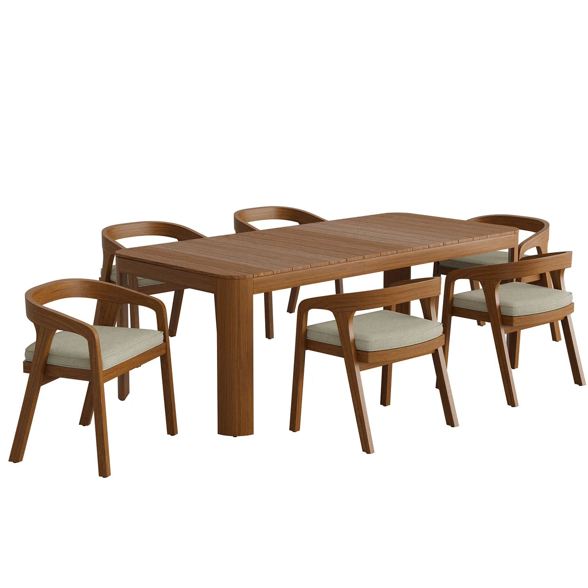 Kona 7-Piece Outdoor Teak Wood Patio Dining Set - 87" Table and 6 Chairs