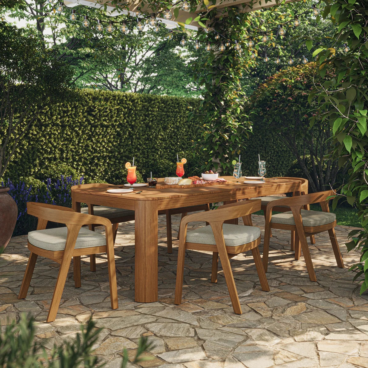 Kona 7-Piece Outdoor Teak Wood Patio Dining Set - 87" Table and 6 Chairs