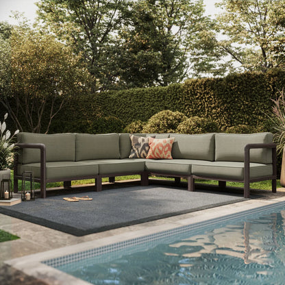 Kona 5-Piece Outdoor Teak Wood Corner Modular Patio Sectional Sofa Set