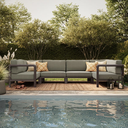 Kona 6-Piece Outdoor Teak Wood Modular Patio Sectional Sofa Set